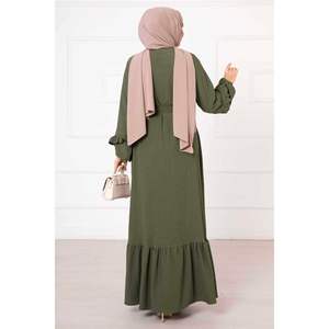 Abaya kaki à volants pour femmes robe musulmane douce et de haute qualité avec logo personnalisé taille XXL style décontracté - Product Image 3