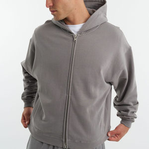 Sudadera con Capucha Extra Grande para Hombre, 100% Algodón, Estampado Invernal Personalizado, Gruesa, con Doble Cremallera, Funcional, Térmica, Hombros Caídos, Color Sólido - Product Image 4