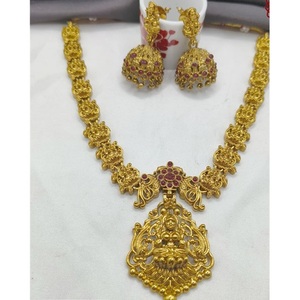 High Quality Antique Exclusive Unique Design <b>Gold</b> Plated Temple <b>Necklace</b> <b>Set</b> With <b>Earrings</b> For Wedding Collection For Women - Product Image 1