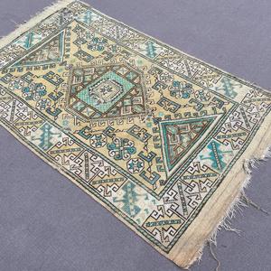 4x6.4 ft Rug, Turkish Vintage Rug, <b>Yellow</b> Green Floral <b>Wool</b> Rug - Product Image 2