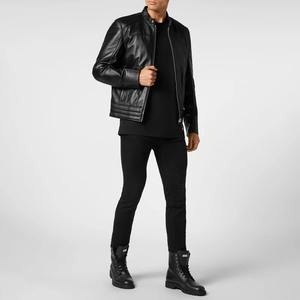 Veste en cuir véritable pour homme, col montant noir classique, mode automne-hiver 2026, veste de moto personnalisée pour homme - Product Image 2