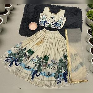 Lehenga Choli para Niñas, Ropa de Fiesta, Estampado Digital, Algodón Muselina, Vestido de Boda, Hasta 13 Años, Precio al por Mayor - Product Image 1