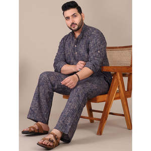 Amanush Men's Plus Size Cotton Plaid Self Texture Kurta With <b>Mandarin</b> <b>Collar</b> Full Sleeve Casual <b>Shirt</b> Autumn Wear Regular Fit - Product Image 6
