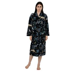 Unisex Luxury Velvet House Robe <b>Kimono</b> Woven Mid Night Black Jungle Quirky Reversible <b>Silk</b> Lined <b>Jacket</b> Soft ODM Loungewear - Product Image 1