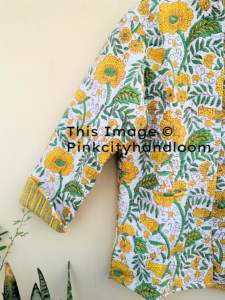 Chaquetas Vintage hechas a mano, Abrigo acolchado de algodón puro, chaquetas estampadas en bloque, abrigo de invierno bohemio, abrigos reversibles para mujer - Product Image 5