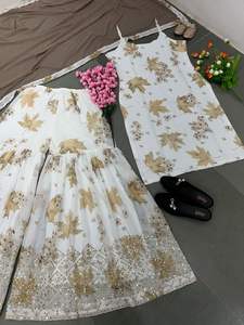 Designer indien et pakistanais vêtements ethniques ensemble 3 pièces Georgette Kurti Sharara Gharara robe prête à l'emploi brodée de paillettes - Product Image 4