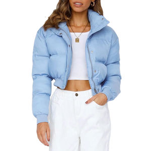 Best Quality Custom Cropped Puffer Jacket Fashion Shiny Winter Coat for Women Wholesale Casual Streetwear Crop Puffer Jacket - Product Image 1