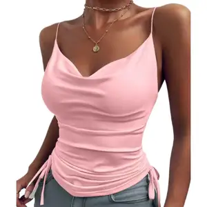 Women's V-neck Slim Cropped Top Sexy Short Camisole Drawstring Cropped Top