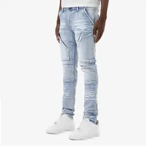 Impression de peinture en aérosol personnalisée High Street de la mode masculine stretch javel éclaboussures trouble la déchirure du jean slim