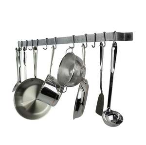 Support mural en acier pour casseroles, poêles et couvercles, avec crochets pour ustensiles, organisateur de cuisine. - Product Image 6