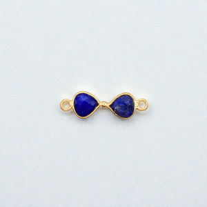 Blue Sapphire Gemstone Connector - 925 Sterling <b>Silver</b> Gold Bezel Set Gemstone <b>Charm</b> for DIY <b>Bracelet</b> - Product Image 1