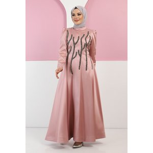 Vestido de Noche de Satén ElbiseStone Romántico con Cuello Halter, Corte A, Largo Maxi hasta el Suelo, con Encaje y Patrón Pintado, Tejido de Punto Sencillo - Product Image 3