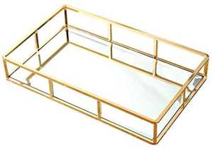 ที่กำหนดเองที่มีคุณภาพสูงที่ทันสมัยน้ำหอมโต๊ะเครื่องแป้งตกแต่งบ้านรอบแก้วหรูหราโลหะทองที่ให้บริการตกแต่งกระจกถาด - Product Image 3