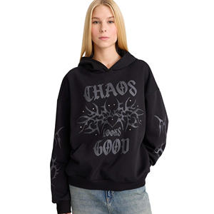 Vente en gros de sweat à capuche pour femme en hiver marque design avec strass sérigraphie personnalisée en coton ouatine surdimensionné - Product Image 2