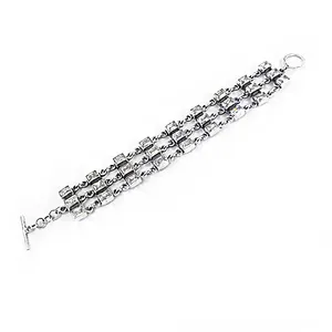 Women's <b>Silver</b> Plated Chain <b>Bracelet</b> With Princess Cut Crystal Rhinestones Geometric Design Party Jewelry Accessory - Product Image 3