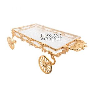 Plateau chariot rectangulaire en laiton massif doré cristal - Product Image 1