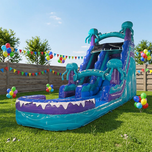 Tobogán <span class=keywords><strong>Castillo</strong></span>, Juegos Inflables para Fiestas, Tobogán Inflable Acuático con Piscina, Diseño <span class=keywords><strong>de</strong></span> Palmera y Mármol - Product Image 1