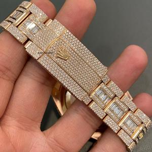 Luxury Rose Gold Moissanite Watch Full Iced Out Hip Hop Diamond <b>Bracelet</b> Watch With Baguette Stones - Product Image 2