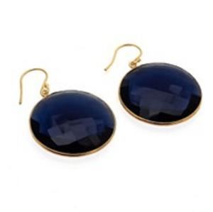 Pendientes de plata de ley 925 con gema de zafiro, pendientes redondos - Product Image 1