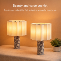 Lampe de bureau LED sans fil à intensité variable tactile, avec base en marbre naturel de luxe et abat-jour en lin cannelé, idéale pour la maison, l'hôtel, le bureau et la table de chevet