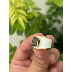 Bague en argent 925 avec topaze bleue de Londres, taille émeraude, sertie de diamants en clos, forme marquise géométrique, rhodiée, pour usage quotidien, certifiée IGI - Product Image 3