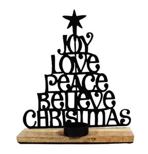 Design moderno in metallo legno natale bancone citazione personalizzata decorazione natalizia fatta a mano colore nero forma di pino albero - Product Image 1