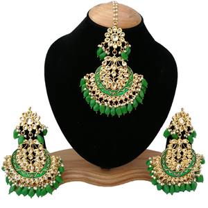 Boucles d'oreilles pendantes géométriques plaquées or ethniques tendance, ensemble Tikka, perles décoratives, base en alliage durable, vêtements de mariée, fête, mode - Product Image 1