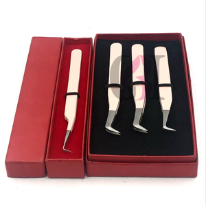 Haute qualité nouveau volume russe pêche poudre revêtement 90 degrés argent pointe Extension de cils pince à épiler en acier inoxydable outil de beauté - Product Image 1