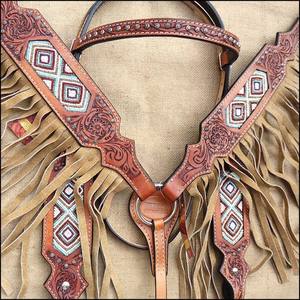 DD ชุดขี่ม้าหนังอินเดียเครื่องประดับม้า-สไตล์ตะวันตกประดับลูกปัดหัวคอกระชับหน้าอก - Product Image 4