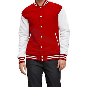 แจ็คเก็ตวาร์ซิตี้ผู้ชายสำหรับฤดูหนาว แขนหนัง ตัวเสื้อผสมขนสัตว์ ขอบยางยืดแบบริบ ดีไซน์กระเป๋าหลายช่อง ปรับขนาดได้ สีแดง - Product Image 2