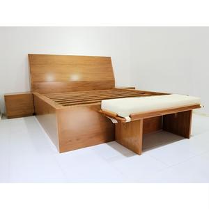 Cadre de lit plateforme moderne en teck massif avec étagères latérales et banc de rangement pour salon - Product Image 5