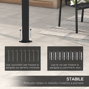 Outsunny-Gazebo de Pérgola con 12 Agujeros de Drenaje, Metal y Poliéster, 400x296 0/262x20 cm, Gris Oscuro - Product Image 6