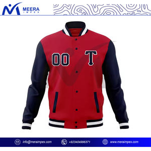 Nouvelle arrivée Veste universitaire de couleur rouge unie avec manches bleu marine Tissu de haute qualité personnalisé Col côtelé Slim Fit Veste universitaire de quantité minimale de commande basse - Product Image 3