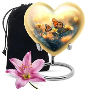 Urna de cremación de aluminio de tamaño personalizado para restos funerarios Juego de urnas de entierro con urnas de corazón y recuerdo del exportador indio - Product Image 2