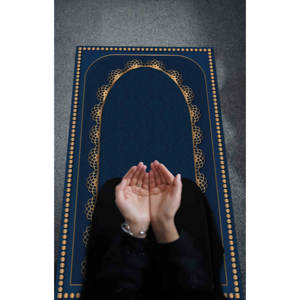 Alfombra de Oración Islámica Azul Marino, Lavable a Mano, Ecológica, Alfombra Tradicional de Lana, Diseño de Patchwork, Grosor Medio, Respaldo de Látex - Product Image 3