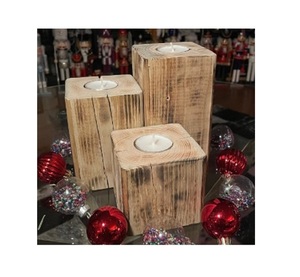 Accessoires haut de gamme maison porte-bougie décoratif en bois fait à la main meilleur bougeoir en bois avec géométrique en bois poli - Product Image 5