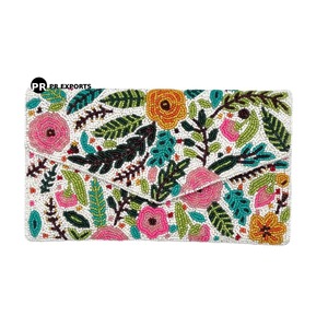 Women's Designer Handbag 2025 Summer <b>White</b> Floral Beaded Clutch <b>Bag</b> Colorful Button Evening Purse for Party Formal Gift - Product Image 1