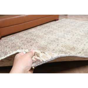 Turkish Large Rug 5.1x8.5 ft (154x259 cm), Vintage <b>Brown</b> Check <b>Wool</b> Rug - Product Image 4