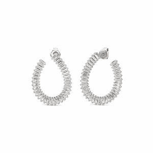 Lab Grown Diamond Hoop Compromiso Baguette Cut Pendientes para mujer Regalo de cumpleaños - Product Image 1