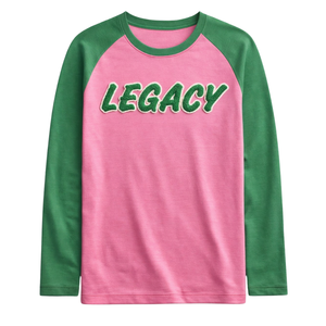 T-shirt à manches longues rose Legacy Raglan, sororité grecque, t-shirt rose et vert pour femmes, vêtements de sororité universitaire - Product Image 3
