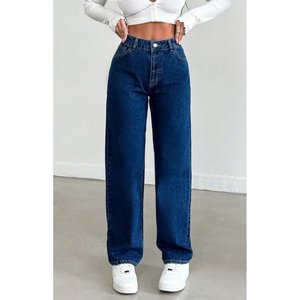 Jean en denim bleu pierre de luxe pour femme, coupe large rétro, taille haute, coupe décontractée, extensible doux, durable, écologique, style streetwear - Product Image 1