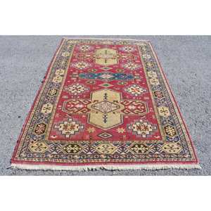 Alfombra tradicional de lana rojo Beige de 5,2x7,4 pies de área grande rectángulo turco patrón abstracto látex 10mm para alfombra de habitación de pasillo - Product Image 1