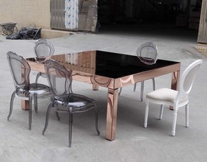 Mesa de Comedor Cuadrada Plegable de Madera Maciza con Espejo de Vidrio para 8-12 Personas, para Eventos de Hotel, Bodas, Talleres, <span class=keywords><strong>Alquiler</strong></span>, Color Oro Rosa - Product Image 4
