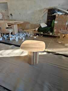 NORDICA OVAL SIDE <b>TABLE</b> with TRAVERTINE <b>TOP</b> SOFE in <b>OAK</b> WOOD European Design Durable & Eco-Friendly for Home Office Living Room - Product Image 3