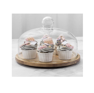 Wood <b>Cupcake</b> Cake Server Platter Wholesale Exporter New Design Handmade Wood and Glass Cake <b>Stand</b> - Product Image 2