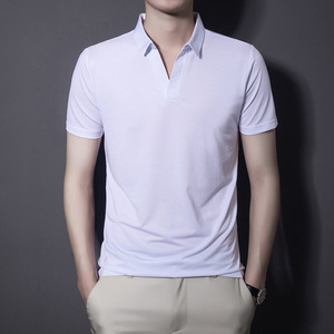 <b>Men's</b> V-Neck <b>Short</b> Sleeve for Polo T-Shirt Solid Cotton Ice Silk Knitted Fabric Digital Printing Leggings Top Design POLO Shirt - Product Image 2