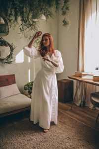 Vestido Maxi Boho Blanco con Mangas Campana, Vestido Cruzado de Lino para Verano, Opciones de Talla Grande y Tallas Grandes, Método de Tejido - Product Image 4