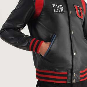 Liberte USA Reversible Black <b>Sheepskin</b> Varsity <b>Jacket</b> Water Proof Seasoned for Autumn Streetwear Style Coated Spandex XS XL 6XL - Product Image 4