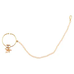 Indischer Modeschmuck lieferant Crystal Kundan Hoop Pin Ehering mit Ohr kette Indischer Großhändler Schmuck für Frauen