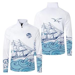 Impression par sublimation à bas quantité minimale de commande personnalisée chemise à col rond de pêche en polyester à séchage rapide UPF 50 avec chemise de pêche zippée - Product Image 2